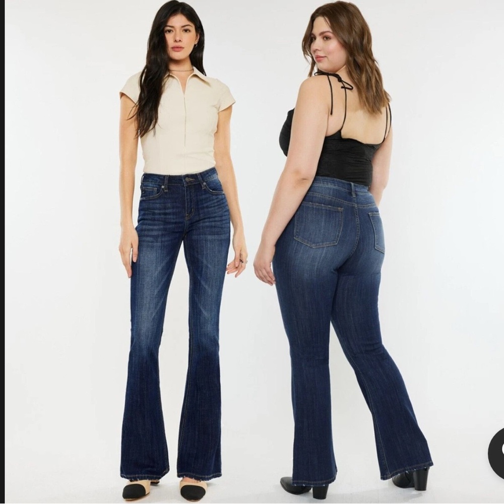 Kancan Mid rise Dark wash Flare wide leg‎ jeans Plus Size 1XL